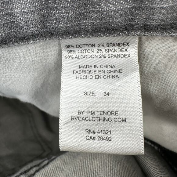 RVCA Leo Romero Jeans Short Mens 34 Gray Stretchy Denim Raw Hem Pockets Slim Fit - Picture 8 of 9